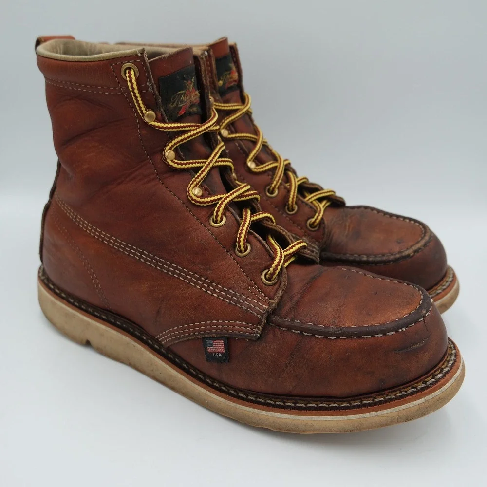 Thorogood Mens American Heritage 6in Moc Toe Work Boots Tobacco Leather USA Sz 9
